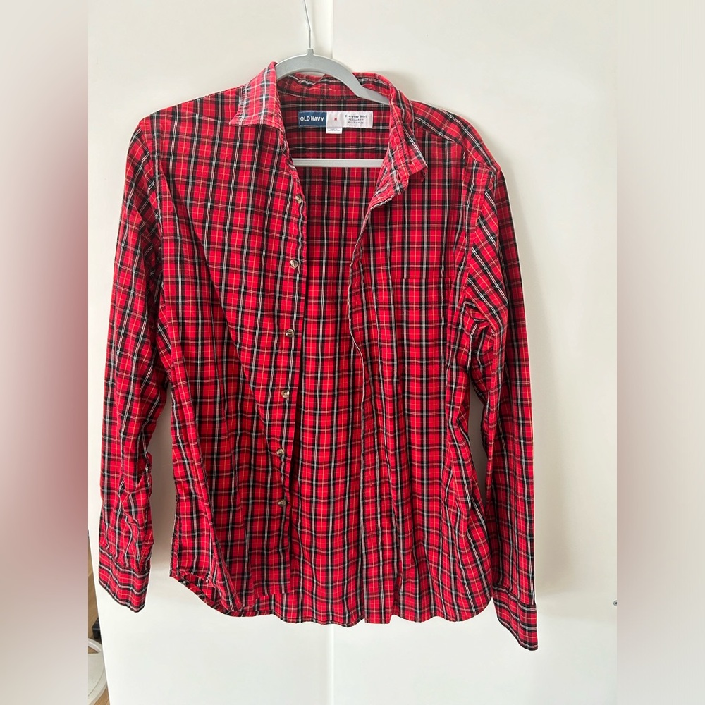 Old Navy Men's Casual Red Checkered Shirt